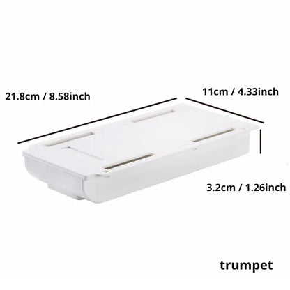 1Pc White Selfadhesive Storage Drawer Box Makeup Pencil Tray Desk Hidden under Desk Stand Self-Adhesive Under-Drawer Storage Box