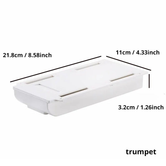 1Pc White Selfadhesive Storage Drawer Box Makeup Pencil Tray Desk Hidden under Desk Stand Self-Adhesive Under-Drawer Storage Box